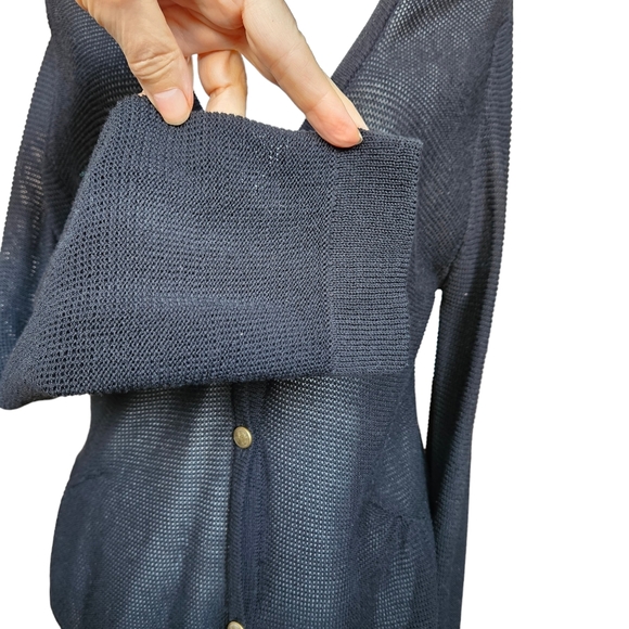 Lili Bleu knit black cotton cardigan rushed waist extended sleeve M / L / XL - Picture 11 of 17